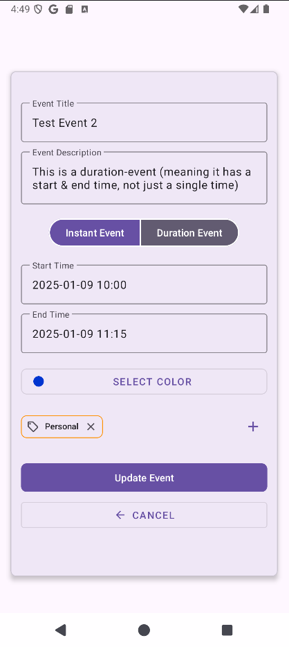 Edit Duration Event